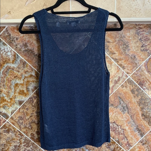 COASTAL LUXE | Vince Beachy Linen Open Stitch Knit Tank in Navy Blue Size Medium - Picture 5 of 9